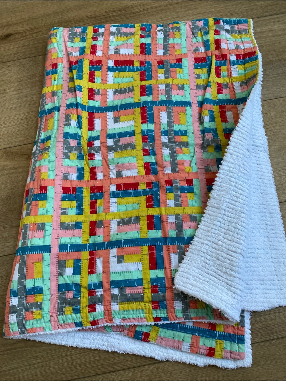 Handmade Etsy Plush Minky Backed Baby Blanket - Colorful Ruler Tape Measure